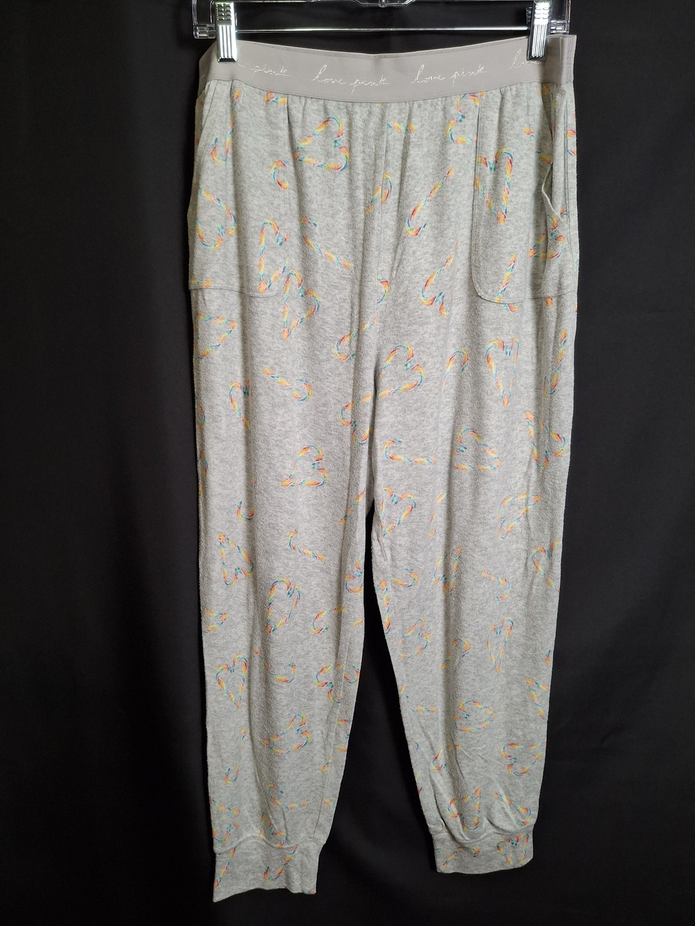 PINK Victoria's Secret Grey Kids Jogger Pants with Rainbow Heart Print